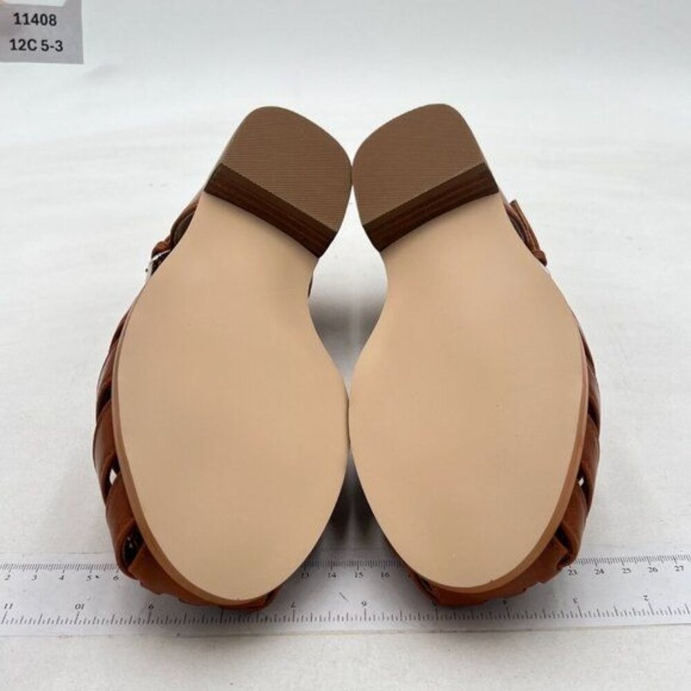 FSJ Women Retro Closed Toe Flats Sandals Low Block Heel Woven Roman Ankle Strap - Picture 7 of 8